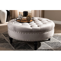 Baxton Studio 531-Slate Grey-Otto Palfrey Transitional Grey Velvet Fabric Upholstered Button Tufted Cocktail Ottoman